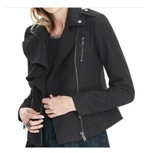 NWOT Banana Republic Black Metallic Shimmer Flounce Moto Jacket Size 16